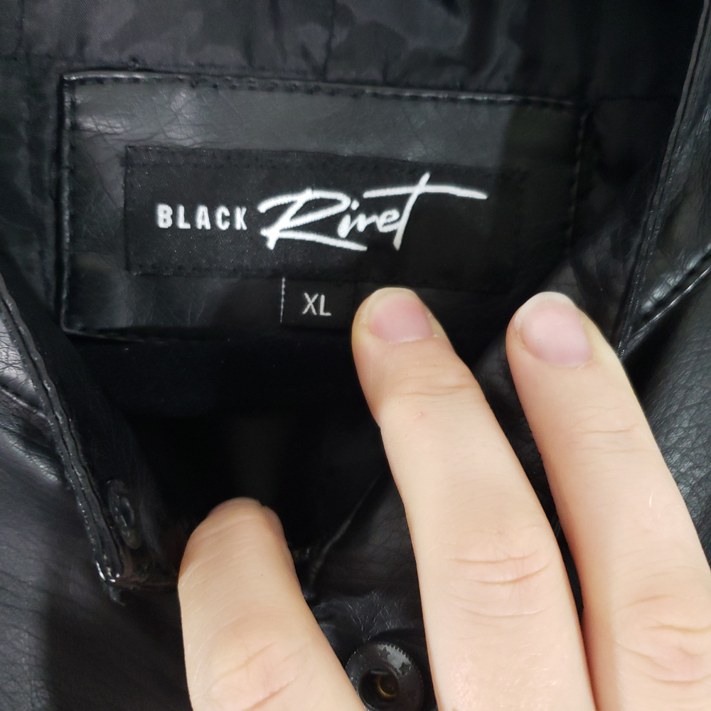 Men's Black Rivet faux vegan leather moto jacket - Picture 4 of 7